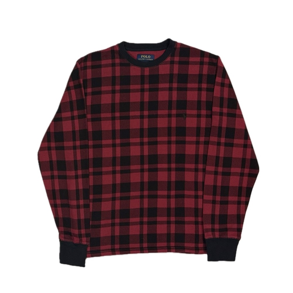 Polo Ralph Lauren cotton‎ red black plaid Waffle Knit Pajama Top Shirt Men small